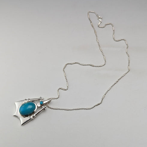 Vintage sterling silver turquoise pendant and sterling silver necklace